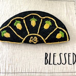 Lulu Guinness fan straw clutch